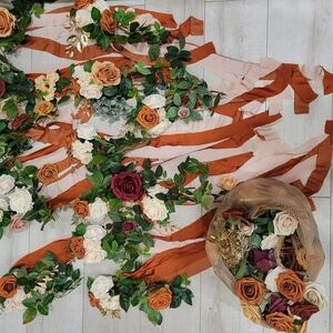 Floral Aisle Chair Clips Garland with Ribbon Accents Wedding Flowers Artificial